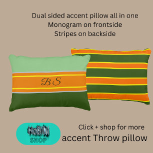 sage green orange hues dual styles monogram stripe decorative cushion