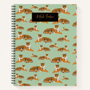 Sage Green Orange Jungle Safari Tiger Animal Cute Notebook