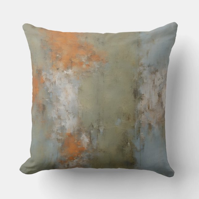 Sage Green Orange Light Blue Abstract Cushion (Front)