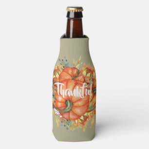 Sage Green & Orange Pumpkin Bounty Thanksgiving Bottle Cooler