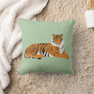 Sage Green Orange Safari Tiger Animal Cushion