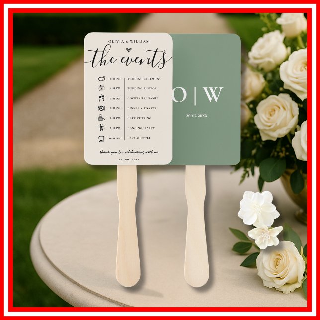 Sage Green Order of Events Wedding Program Hand Fan (Creator Uploaded)