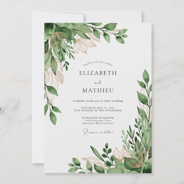 Sage Green Organic Nature Wedding Invitation (Front)