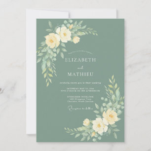 Sage Green Organic Watercolor Wedding Invitation