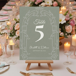 Sage Green Ornate Arch Wedding Table Number