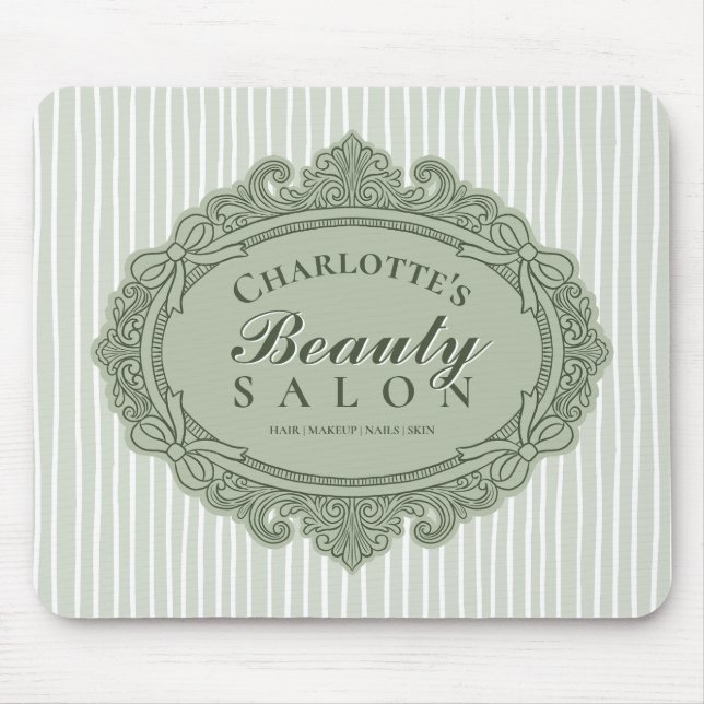 Sage Green Ornate Bow Frame Salon Mouse Pad (Front)