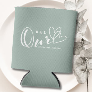 Sage Green Our Hearts Wedding / Anniversary Can Cooler