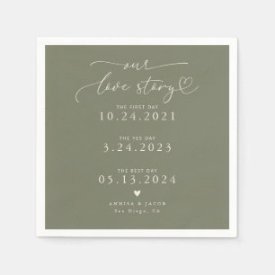 Sage Green Our Love Story Elegant Script Wedding Napkin