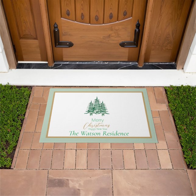 Sage Green Pagoda Christmas Trees Door Mat (Outdoor)