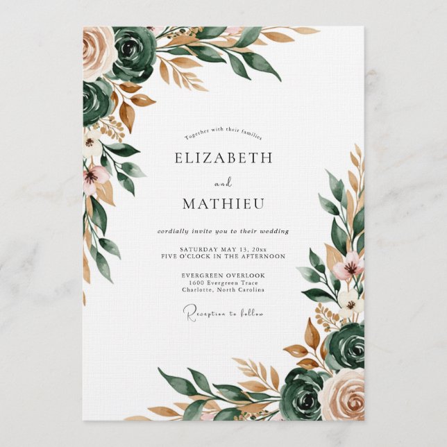 Sage Green Painterly Flourish Wedding Invitation (Front)