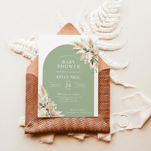 Sage Green Pampas Grass Baby Shower Invitation