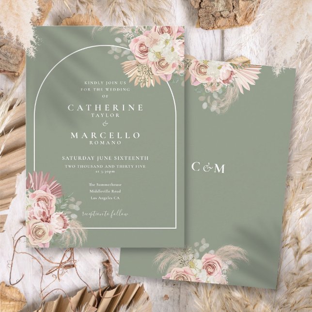 Sage Green Pampas Grass Boho Arch Floral  Invitation (Sage Green Pampas Grass Boho Arch Floral Invitation)
