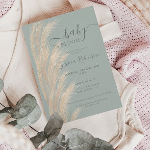 Sage green pampas grass watercolor baby shower invitation
