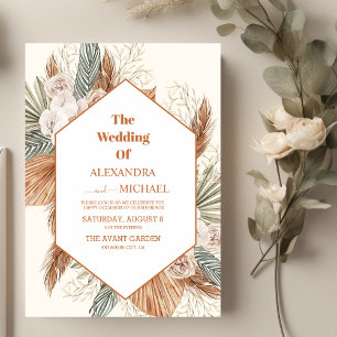sage green pampas grass wedding invitation