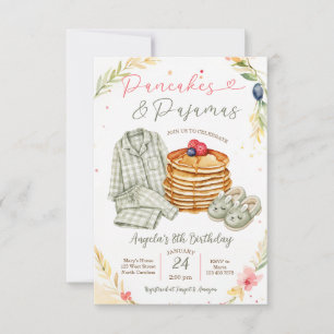 Sage Green Pancakes and Pyjamas Birthday Party  Invitation
