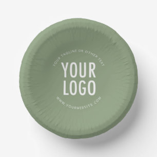 Sage Green Paper Bowls Custom Printed Company Logo Plate