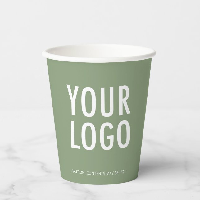 Sage Green Paper Cups Custom Business Logo 8 oz (Front)