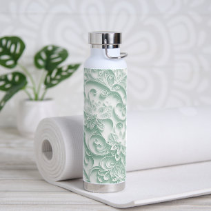 Sage Green Paper Quilling Pattern Water Bottle