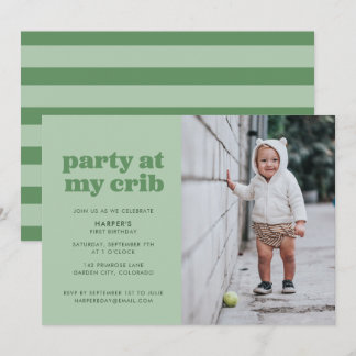 Sage Green Party at My Crib 1st Birthday Party Invitation