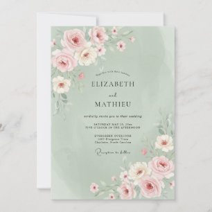 Sage Green Pastel Bloom Spring Wedding Invitation