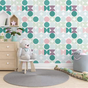 Sage Green Pastel Pink Mauve Circles Art Pattern Wallpaper