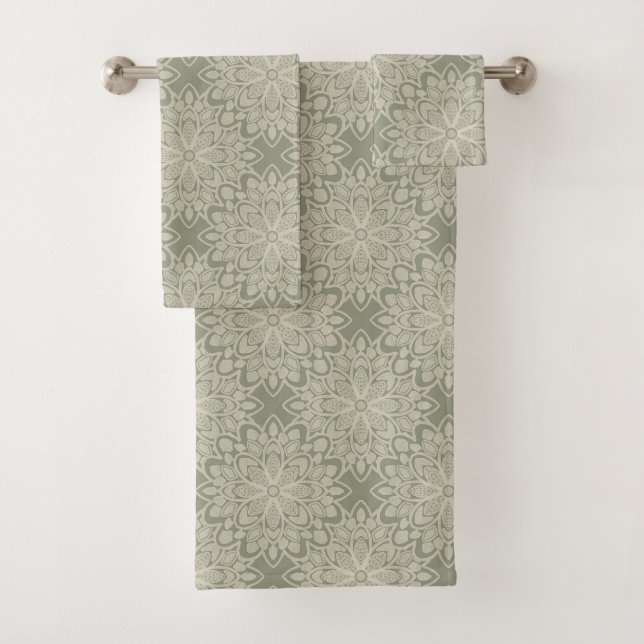 Sage Green Pattern Bath Towel Set (Insitu)