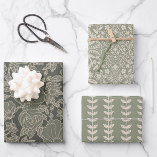Sage Green Pattern Design Wrapping Paper Sheet