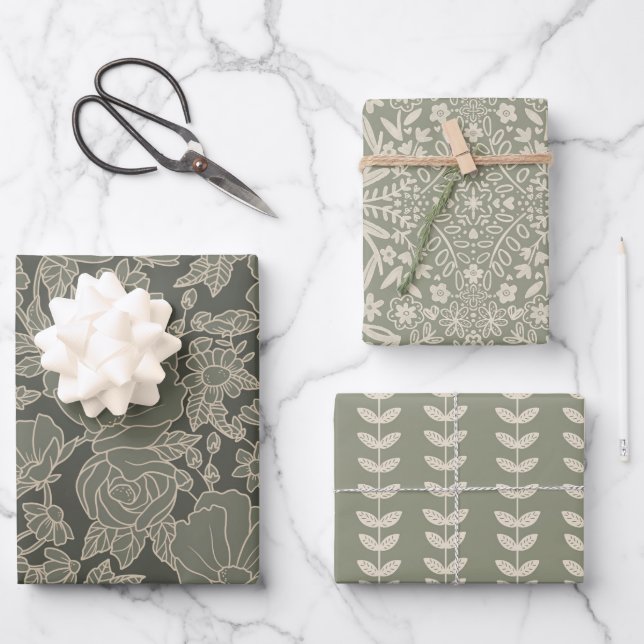 Sage Green Pattern Design Wrapping Paper Sheet (Front)