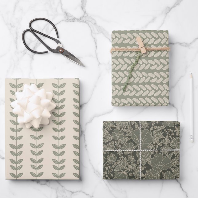Sage Green Pattern v3 Design Wrapping Paper Sheet (Front)