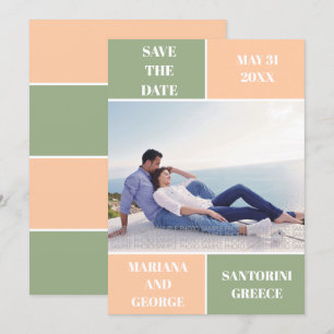 Sage green peach colour block wedding Save the Dat Date