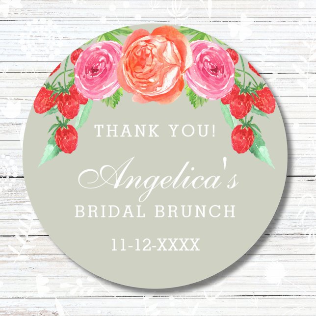 Sage Green Peach Peony Bridal Brunch Thank You Classic Round Sticker (Creator Uploaded)