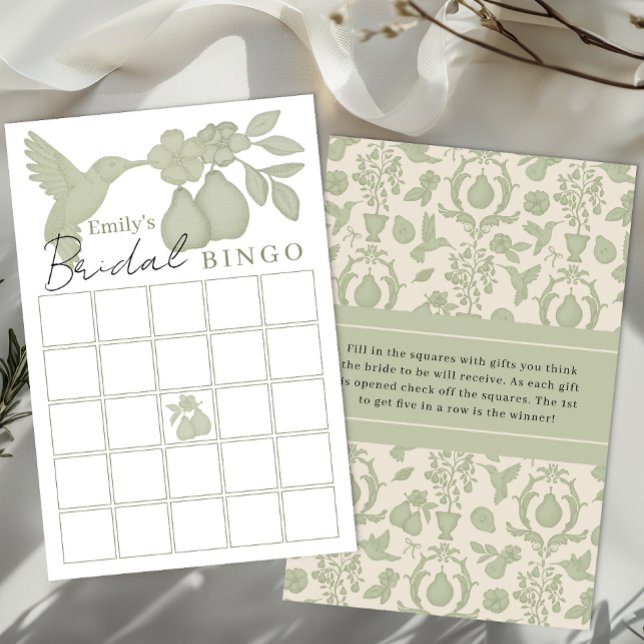 Sage Green Perfect Pear Bridal Shower Bingo Game (Bridal Shower BIngo)