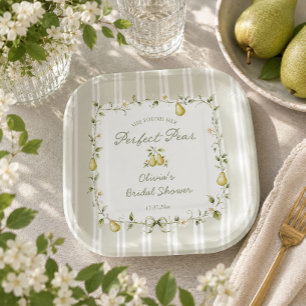 Sage Green Perfect Pear Bridal Shower Paper Plates