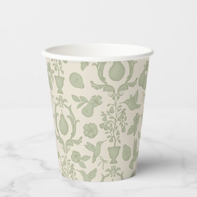 Sage Green Perfect Pear Damask Bridal Shower Cups (Front)
