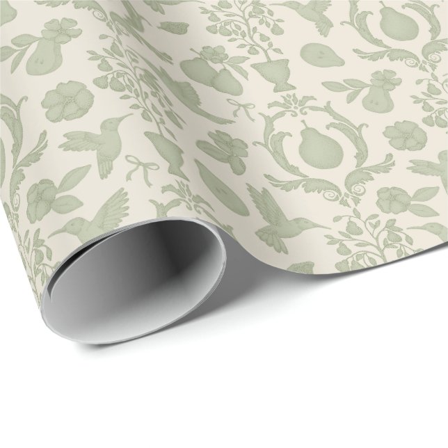 Sage Green Perfect Pear French Country Bridal  Wrapping Paper (Roll Corner)