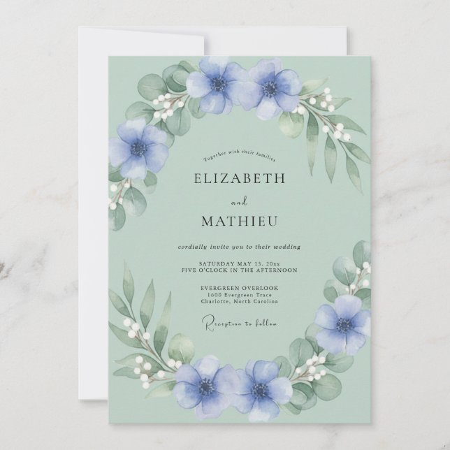 Sage Green Periwinkle Forest Wedding Invitation (Front)