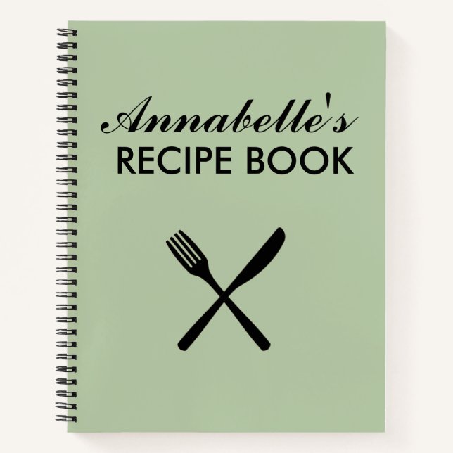 Sage Green Personal Family Recipe Cookbook Notebook (Front)