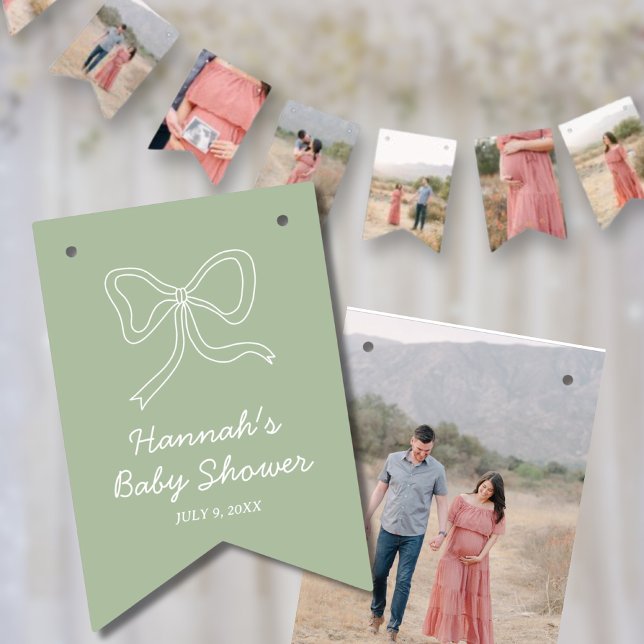 Sage Green Personalised Baby Shower Photo Banner (Sage Green Personalized Baby Shower Photo Banner)