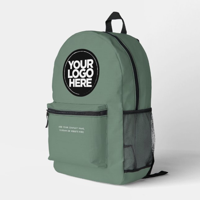 Sage Green | Personalised Corporate Logo and Text Printed Backpack (Back Corner Right)