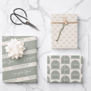 Sage Green Personalised Graduation Wrapping Paper Sheet