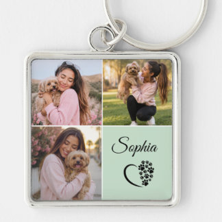 Sage Green Personalised Name 3 Photo Key Ring