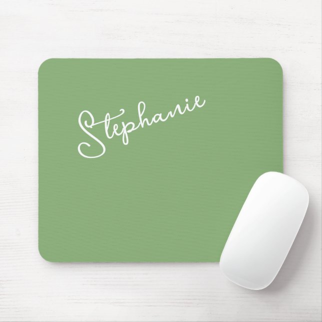 Sage Green Personalised Name Script Minimalist  Mouse Pad (With Mouse)