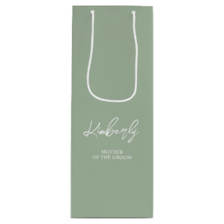 Sage Green Personalised Name Wedding Party Favour Wine Gift Bag