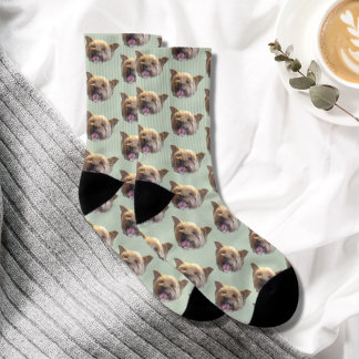 Sage Green Personalised Pet Photo Christmas Gift Socks