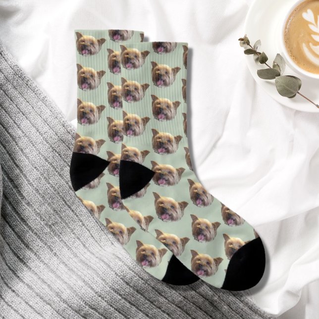 Sage Green Personalised Pet Photo Christmas Gift Socks (Creator Uploaded)