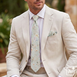 Sage Green Personalised Watercolor Wildflower Tie