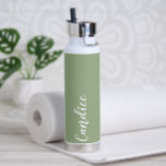 Sage Green Personalised Wedding Bridesmaid Water Bottle<br><div class="desc">Gift your wedding bridesmaid or maid or honour with this trendy, vacuum Insulated water bottle that features her name in white, stylised script on a sage green colour background designed to match your wedding colour scheme. Personalise bottle by editing and replacing name with your own as desired. Select your water...</div>