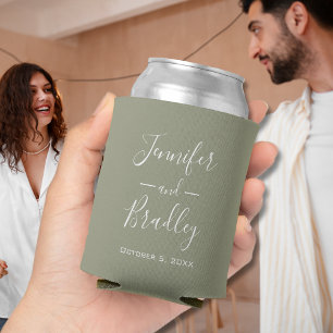 Sage Green Personalised Wedding Can Cooler