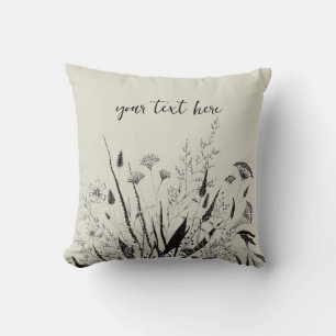 Sage Green Personalised Wildflower Throw Pillow 