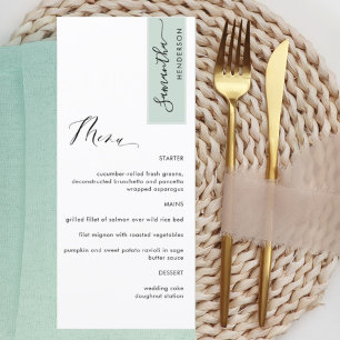 Sage Green Personalised with Guest Name Elegant Menu